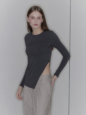 Sofia shirring layered t-shirt-Grey