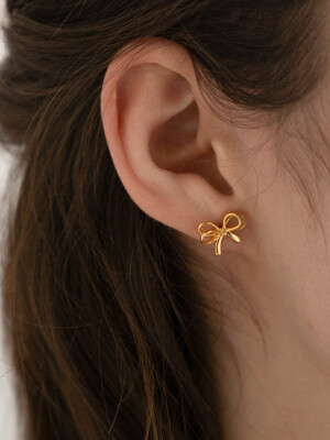 [Silver 925] Lovely Ribbon Earrings SE217 - Gold