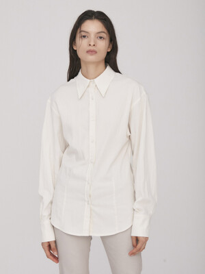 Wide Collar Slim-fit Shirt_White(Solid)