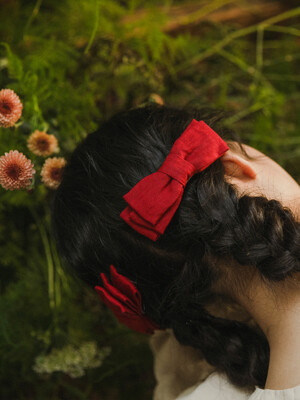 Linen pinch hair bow : 린넨 핀치 헤어보우 - red