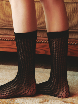 [단독]Zigzag Lace Socks Black