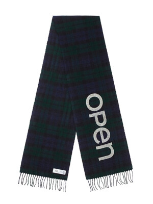 OPEN YY TARTAN WOOL SCARF, GREEN