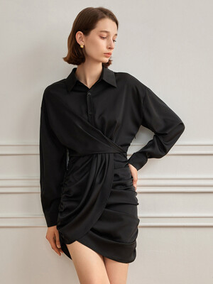 YY_Silk shirt collar dress_BLACK
