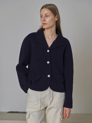 Collar Wool knit Jacket - Navy
