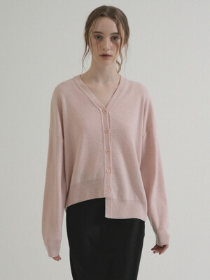 V-neck Unbalance Knit Cardigan (Pink)