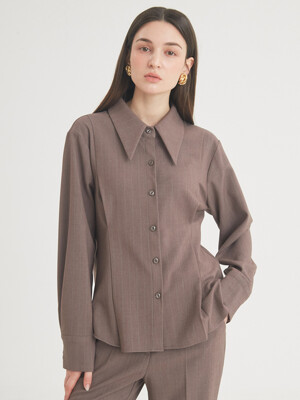 Wool Stripe Pintuck Shirt (Brown)