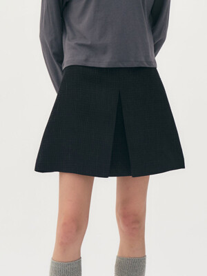 Cotton tweed A-line mini skirt (Black)