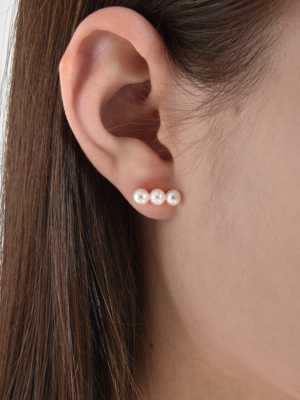 [Silver925]TR004 Triple bar pearl earings