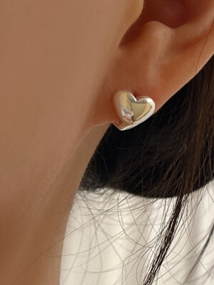 [92.5 silver]bold heart onetouch earrings