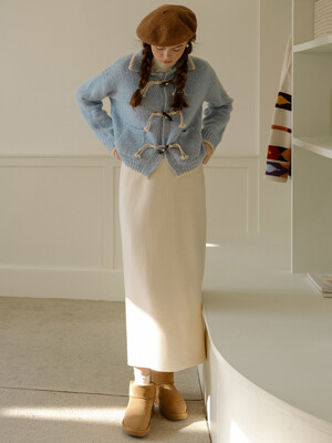 Cest_Slit mid-length woolen skirt