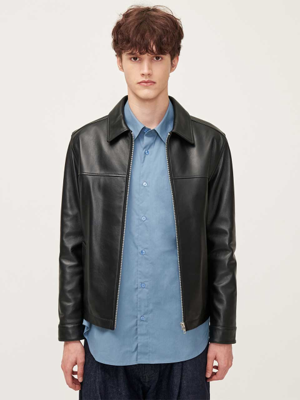 MEN LAMBSKIN MINIMAL CROP JACKET (BLACK)