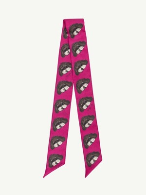 POODLES (Raspberry) silk ribbon scarf