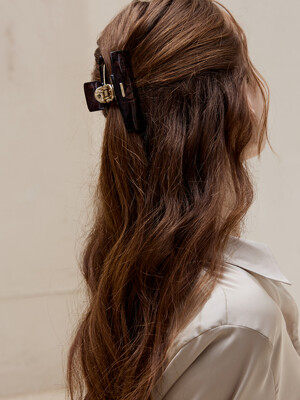 [단독]French marble hair clip, Elle (Dark brown / Charcoal)