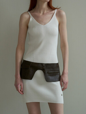 Layered Leather Belt Skirt Brown
