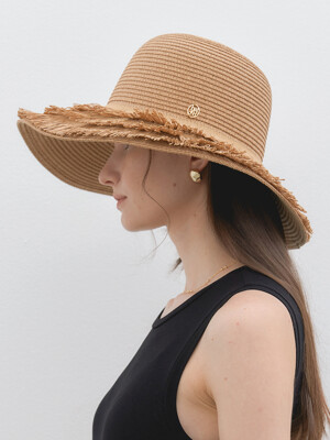 beach feather raffia hat (C044_beige)