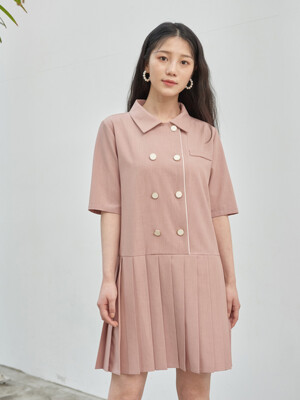 Pleated Double Button Jacket One-piece