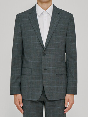 WOOL BLEND SUIT JACKET GREY CHECK