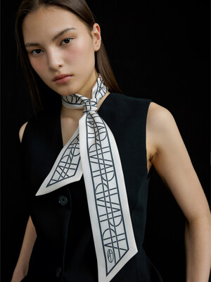 Long Twilly Silk Scarf - AP Ivory/Charcoal