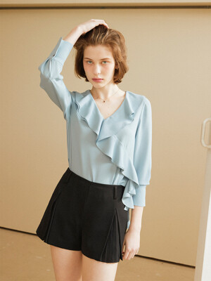 ASYMMETRIC RUFFLE BLOUSE_SKY BLUE