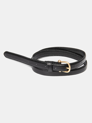 (W) gold bell buckle cowhide leather belt (T006_black)