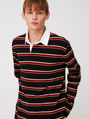 UNISEX, Stripe Rugby Shirt / Black Stripe