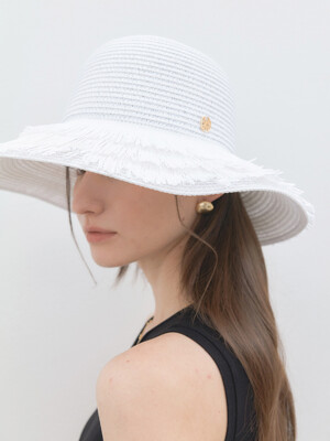 beach feather raffia hat (C044_white)