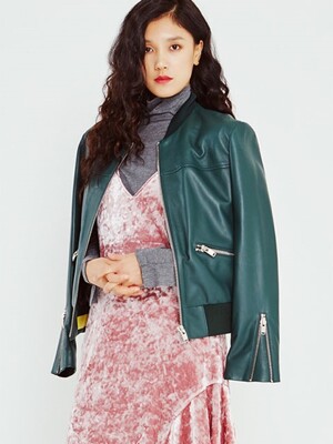 Leather Bomber Jumper in Green