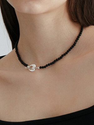 [925 SILVER] Onyx Heart Toggle Necklace