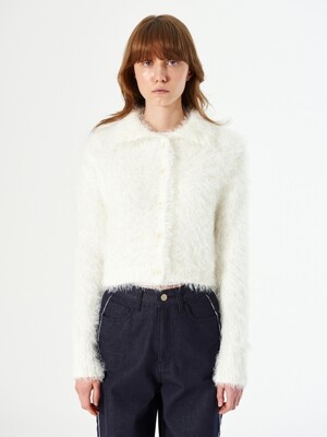 FUZZY KNIT CARDIGAN (white)