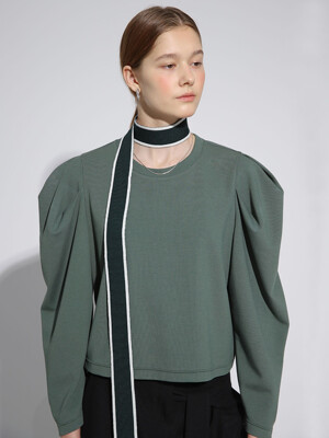 Volume Sleeve Crop Sweatshirt_Olive Green
