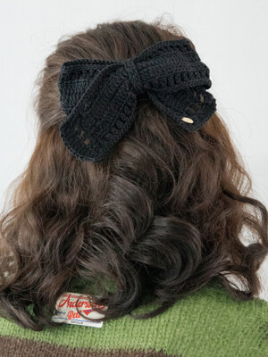 Crochet knit ribbon hairpin (black)