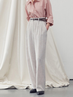 CHECKED WIDE LEG TROUSERS MIX OAT