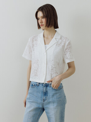 Flower Lace crop Shirt (white)
