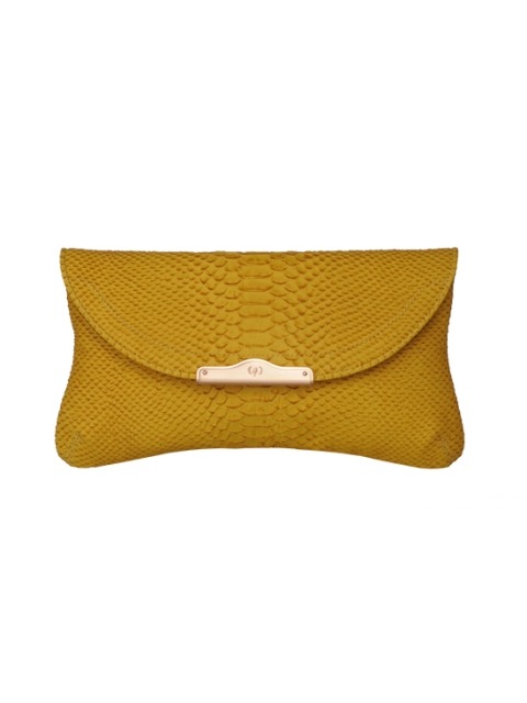 CHLOE WILD SNAKE CLUTCH - MUSTARD