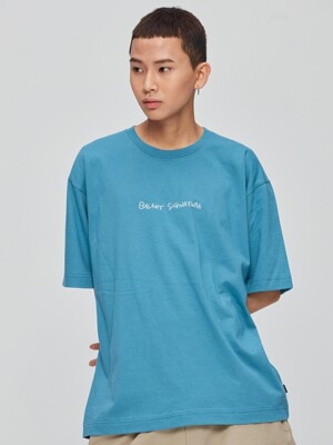 Signature Slogan Basic T Shirt - Sky blue