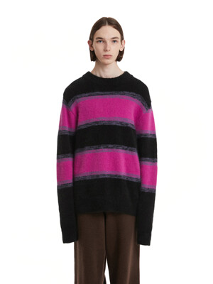 Angora Stripe Knit Sweater_Black