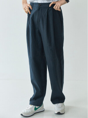 LINEN HALF BANDING PANTS [OVERSIZE FIT]_NAVY