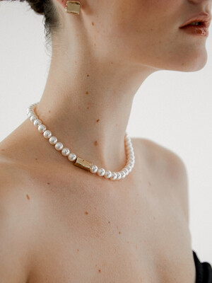 brick pearl necklace - gold