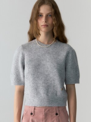 wool boucle puff sleeve knit - melange gray