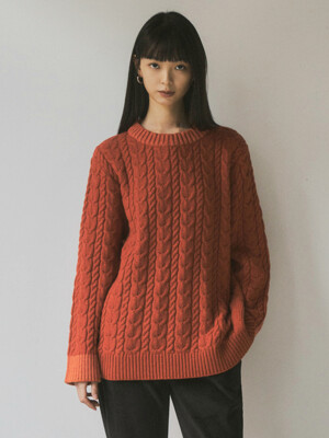 Shaggy Dog Wool Cable Knit_CTK208(Orange Brown)