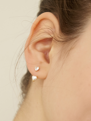 [Silver925]Pearl Cubic Heart Ear Jacket Earring_EC1729