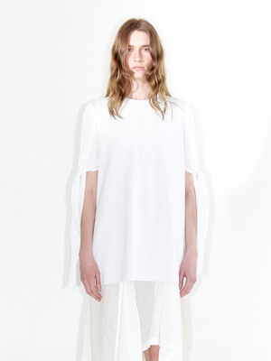 KNOTTED SLEEVE BOX TEE, WHITE