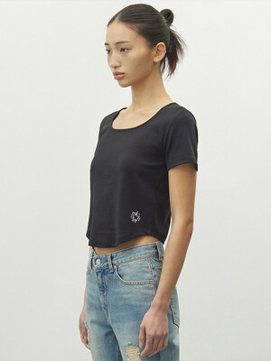 CURVED SQUARE NECK TOP BLACK