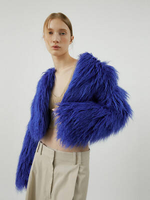 GLORY SHORT crop fur jacket [royal blue]