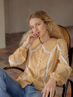 Lace crochet yellow blouse