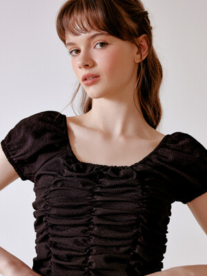 Puffy shirring blouse (black)