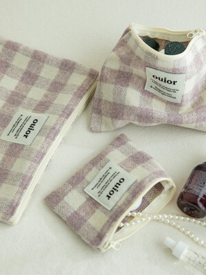 ouior flat pouch_wool check french lilac