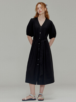 Linen Pleated Dress_Black