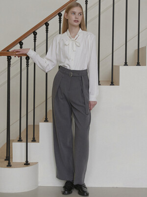 High Waist Belted Pants - Charcoal
