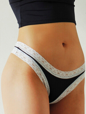 cotton Low-rise thong black and ivory